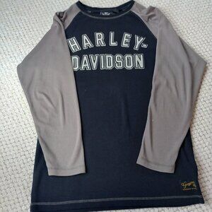 Harley‑Davidson Men's Long-Sleeve Raglan Shirt — Black & Taupe
